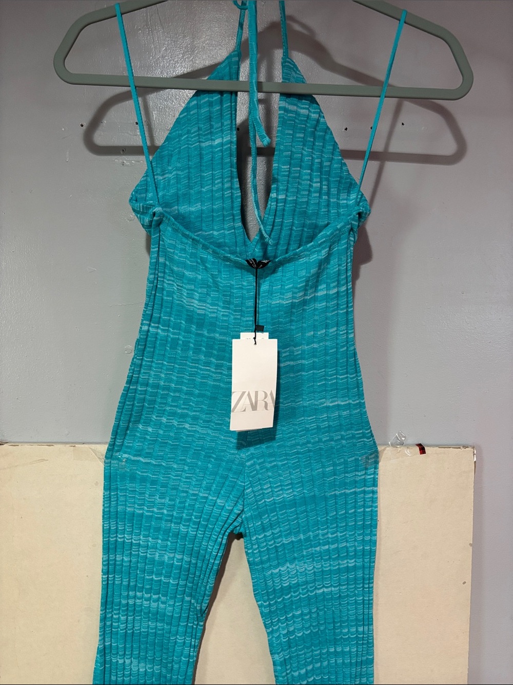 Zara Teal Halter Knit Jumpsuit - Picture 4 of 5